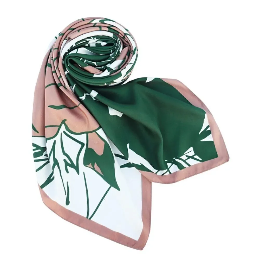 Green Floral Silky Scarf